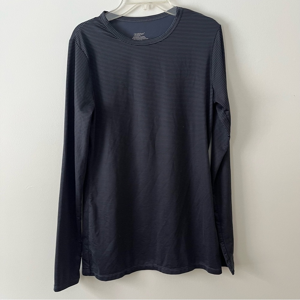 Cuddl Duds ClimateRight Base Layer Long Sleeve Shirt Small Black Stripe